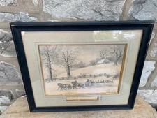 Antique Etching "Going To Van Amburg's Show" Dated Jan 29th 1884 24.5X20.5"