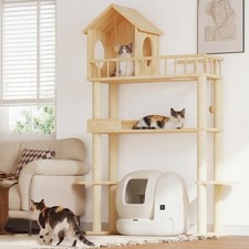 Wood Cat Tower for Automatic Litter Box, 60" Tall Cat Tree with Scratching Po...