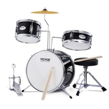 VEVOR Kids Drum Set 3-Piece 14 in Beginner Drum Set for Child with Throne Black
