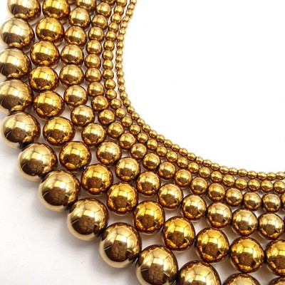 Gold Hematite Smooth Round Beads 2mm 3mm 4mm 6mm 8mm 10mm 12mm 15.5'' Strand