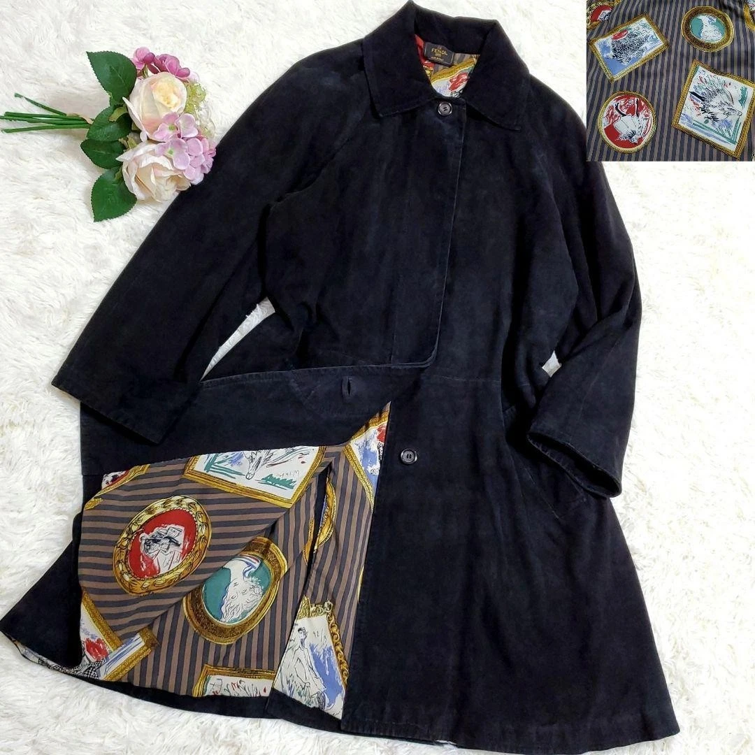 Cappotto lungo 2Xl Fendi vera pelle scamosciata nero made in Italy taglia grande