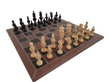 Italfama Ebony-Style Chess Set, Handcrafted, Real Leather Board 53X53 Cm Italy
