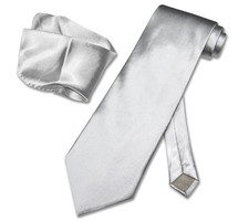 Solid SILVER GRAY Color NeckTie and Handkerchief Matching Mens Grey Neck Tie Set