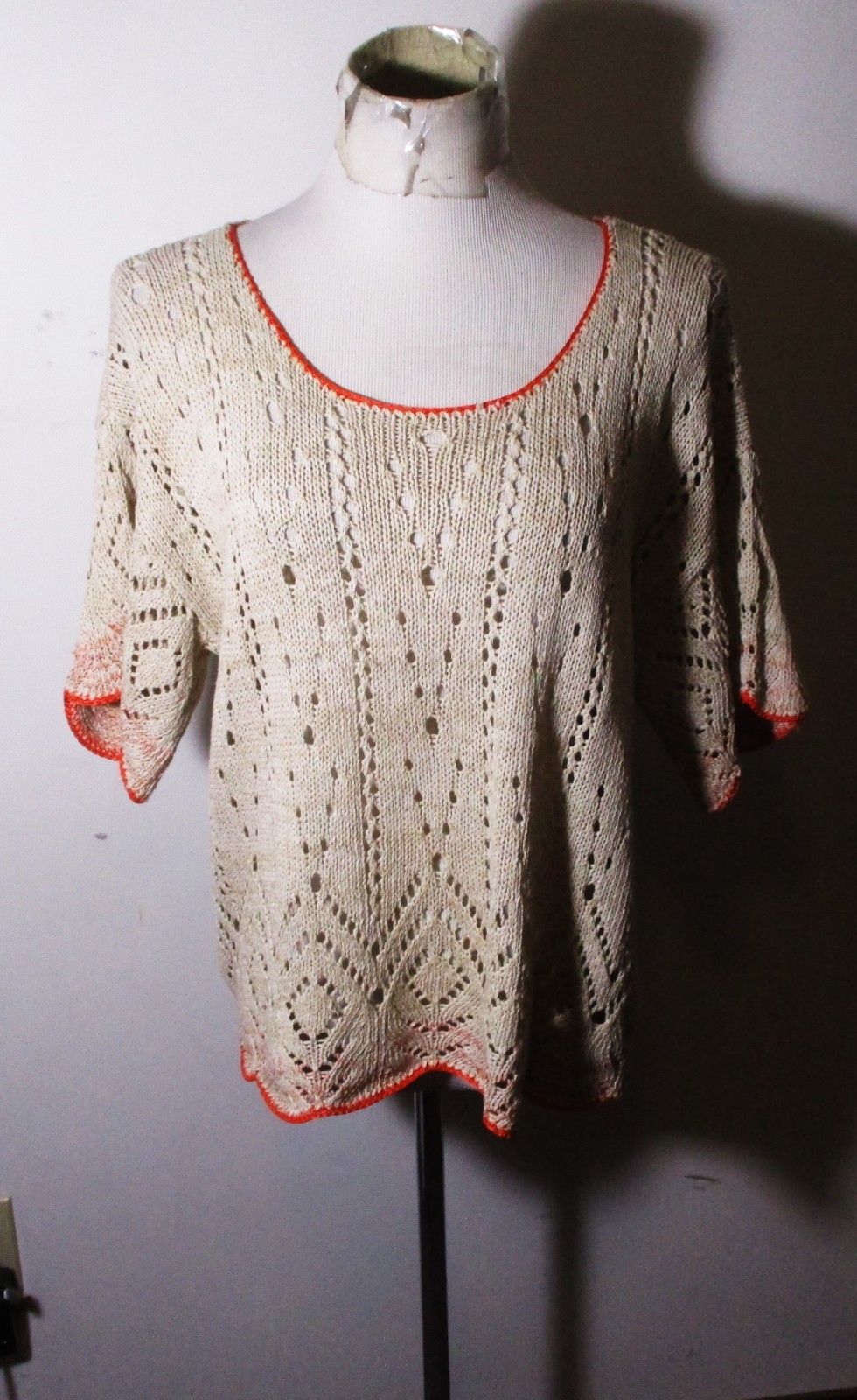 SUNDANCE Tan Short Sleeve Lace Sweater Top Women's Size M