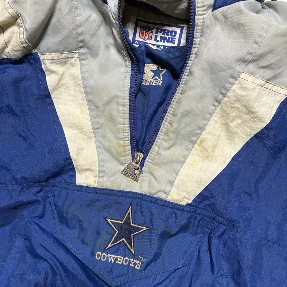 Chaqueta Pullover Vintage Años 90 Starter Cowboys Pro Line Azul Blanco Mediana Foto 2 de 4