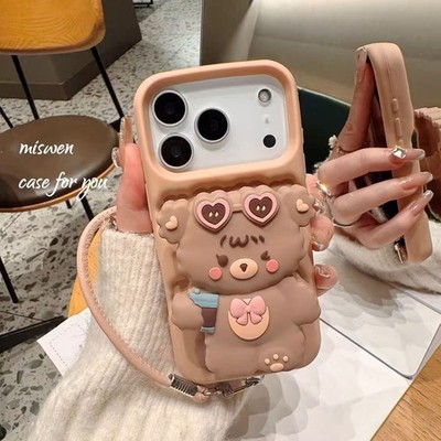 3D Soft Lovely Bear Bow Silicone Phone Case for iPhone 17 16 15 14 13 Pro Max