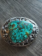 86 Gram Native American Sterling Silver/ Web Turquoise Belt Buckle For 2" Belt