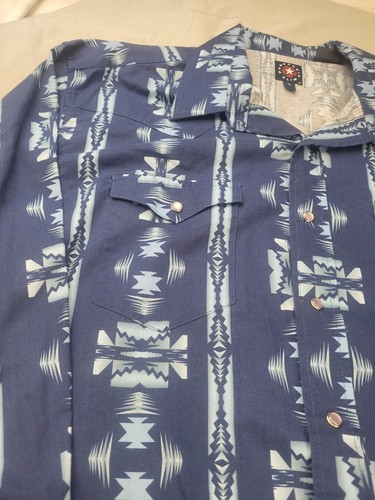 Panhandle Slim Shirt Men’s Size L Blue Southwestern Pearl Snap Long Sleeve - Picture 7 of 13