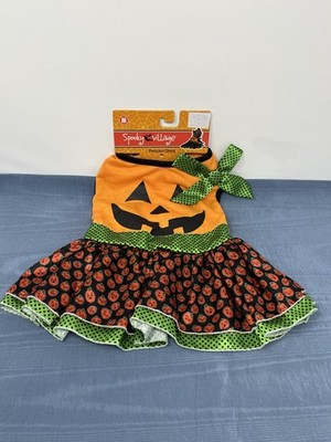 Dog Pet Orange Pumpkin Spooky Village  Dress Costume Size Medium