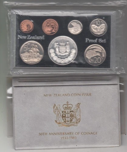 NEW ZEALAND 1983 OFFICIAL PROOF SET (7) 50th Anniversary of Coinage 1933-1983
