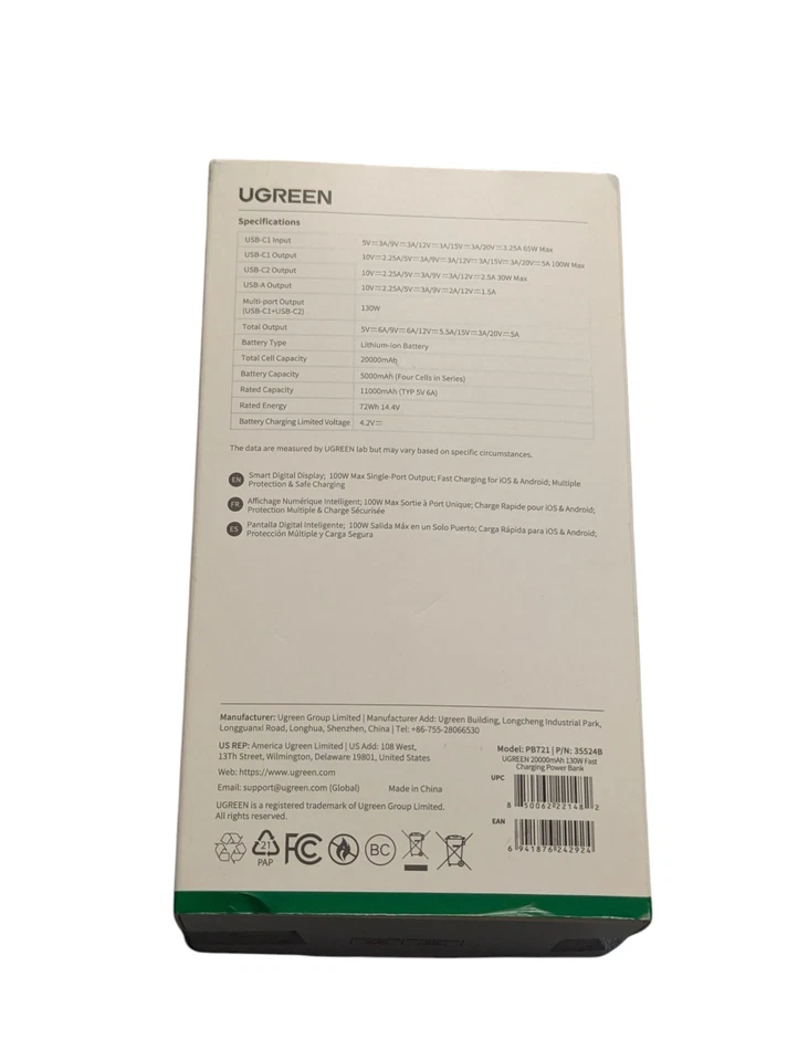 Oo8U UGREEN - Banco de alimentación de carga rápida Nexode 130W 20000mAh con pantalla (rota)  Foto 3 de 4