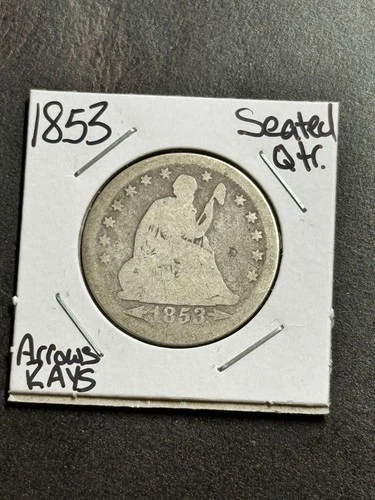 1853 Seated Liberty Silver Quarter Arrows Rays Good US 25c Type Coin (Raw18743)