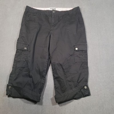 Route 66 Cargo Capri Pants Womens 13/14 Black Cotton Multi-Pocket Button Cuff