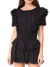 LoveShackFancy Natasha Mini Dress - Ruffle Tiered Lace Swiss Dots - Black - S