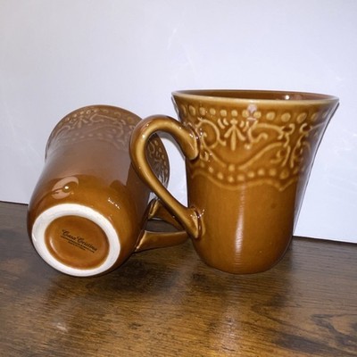 Casa Cristina Ceramic Brown Abstract Coffee Mug Set Round Two-Piece