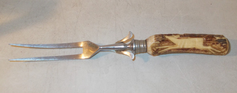 Vintage STAINLESS Antler Handle Meat Fork RUNNING DEER Germany