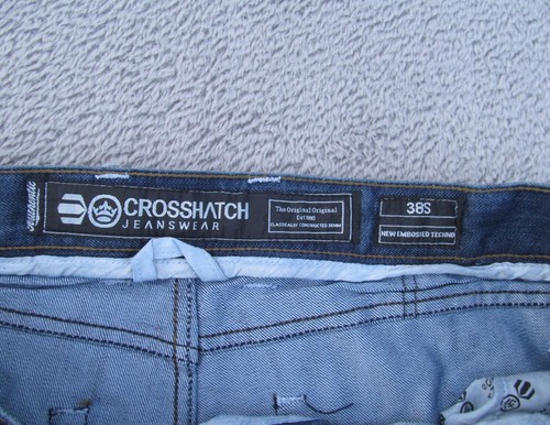 Crosshat Jeans Mens W38 L30 With Belt Straight Button Fly Blue Denim - Picture 11 of 15