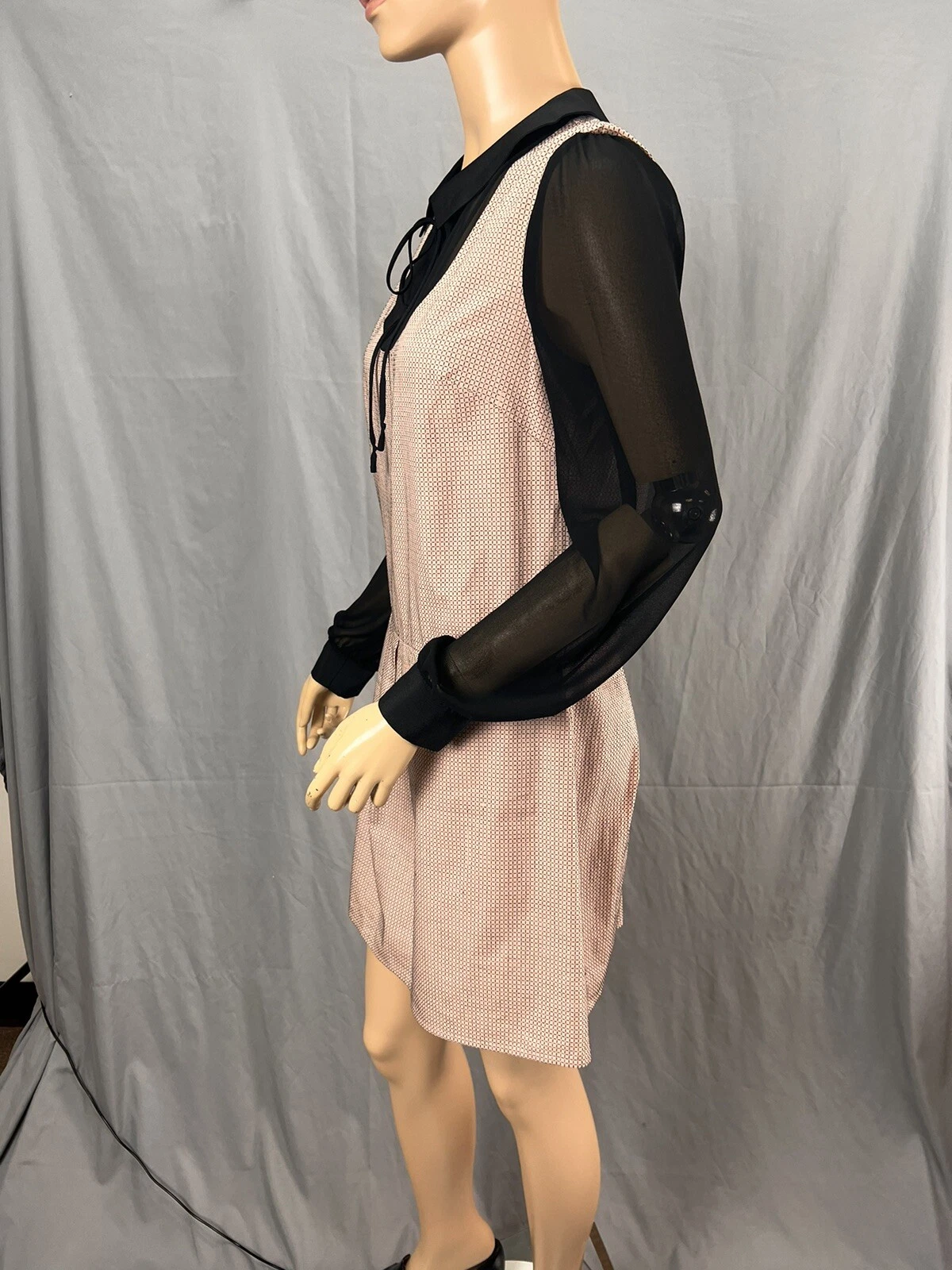 VALENTINO Mini abito BCBG GENERATION a quadri manica lunga trasparente colletto taglia XS