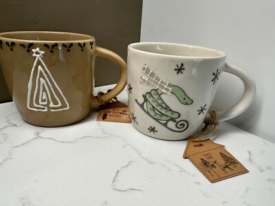 FDJW Ceramics Stonewear Christmas Holiday Mugs Cups (Set of 2) 20oz NEW