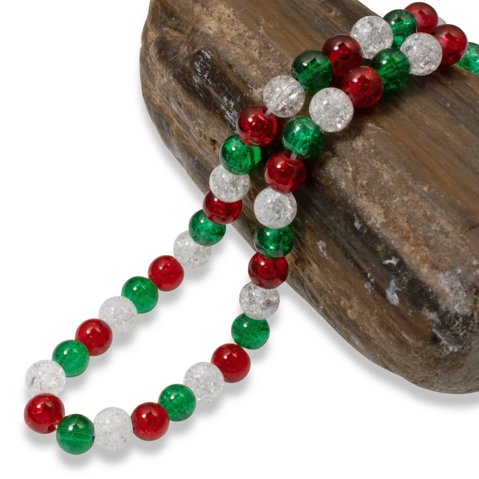 300-Pack 6mm Red, Green & White Glass Crackle Bead Mix -Festive Christmas Crafts - Image 4 of 4