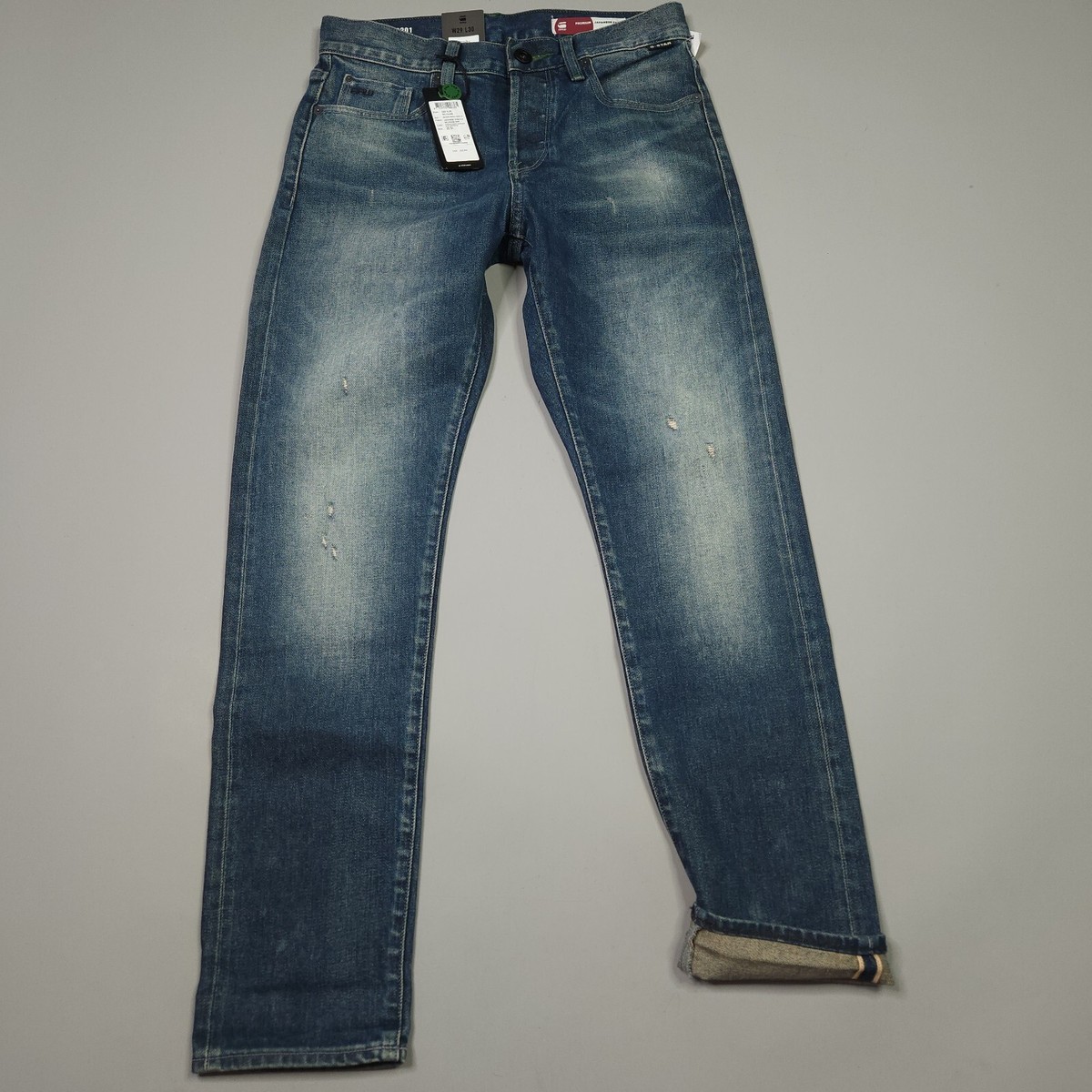 New G Star Raw 13 Oz 3301 Slim Stretch Japanese Selvedge Destroyed