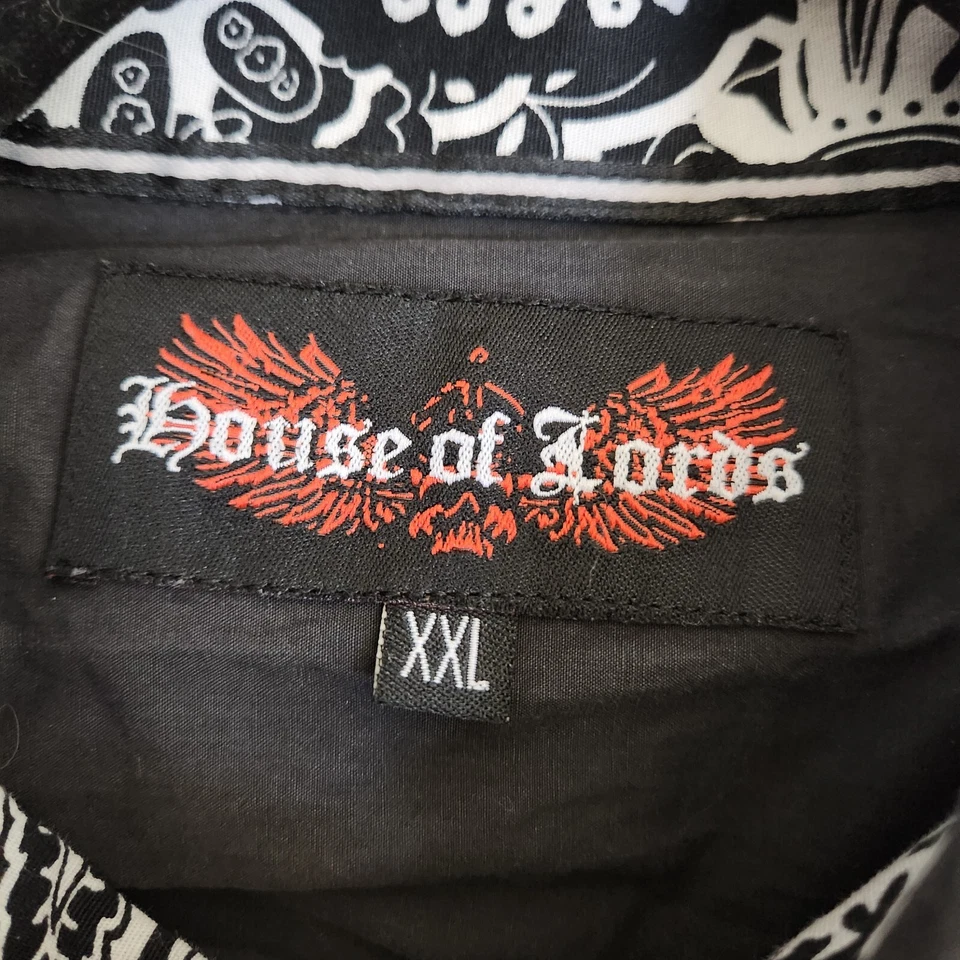 Y2K House of Lords Shirt Mens XXL Black Embroidered Metal Button Gothic Dragon - Image 3 of 4