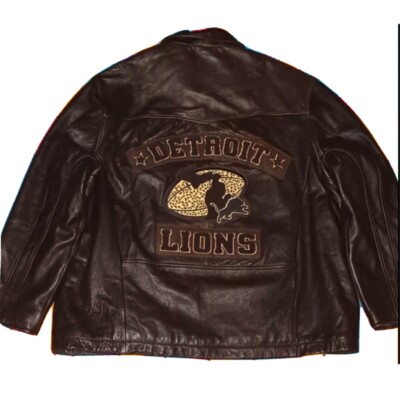 90s Pigskin Detroit Lions Vintage Genuine Leather Football Jacket 