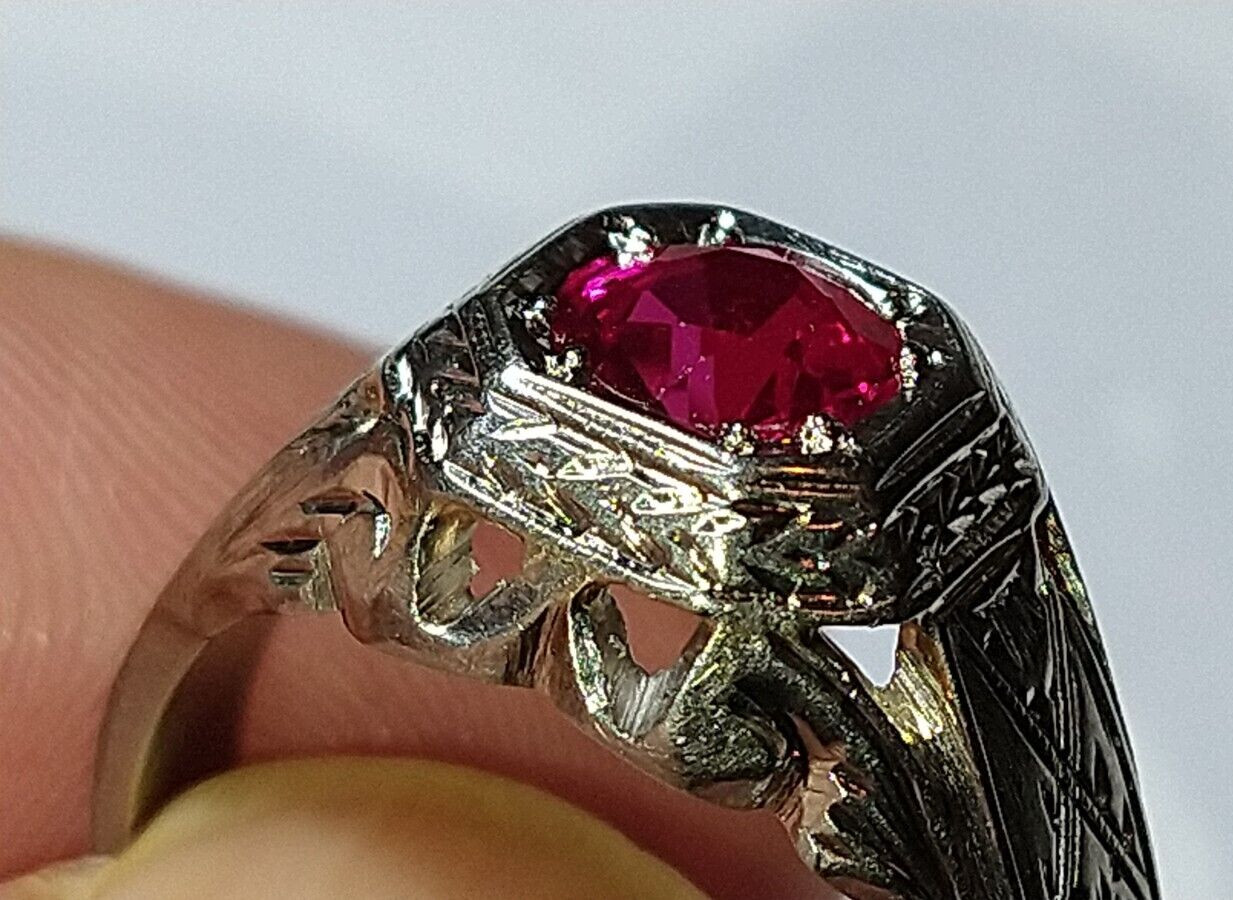 Solid 17k white gold lab-created ruby ring 7.12 g… - image 13