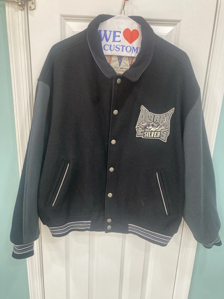 VTG Avirex Black/Grey Varsity Jacket Indian Head 3XL Silver 1975-2000 Equinox - Image 2 of 4