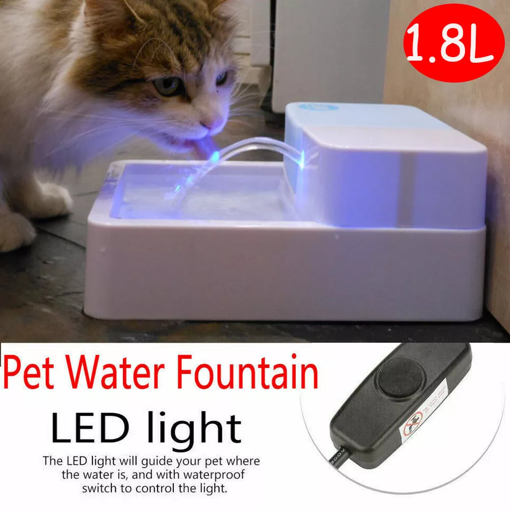1.8L Pet Cat Water Fountain Automatic LED Water Drinking Bowl Pet Dispenser