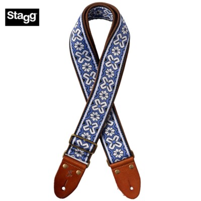 Stagg Tiare 2'' Woven Nylon Guitar Strap Blue With Leather Ends SWO-TIA-BLUE