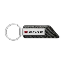 Honda Red Logo Civic Carbon Fiber Texture Black Leather Strap Key Chain