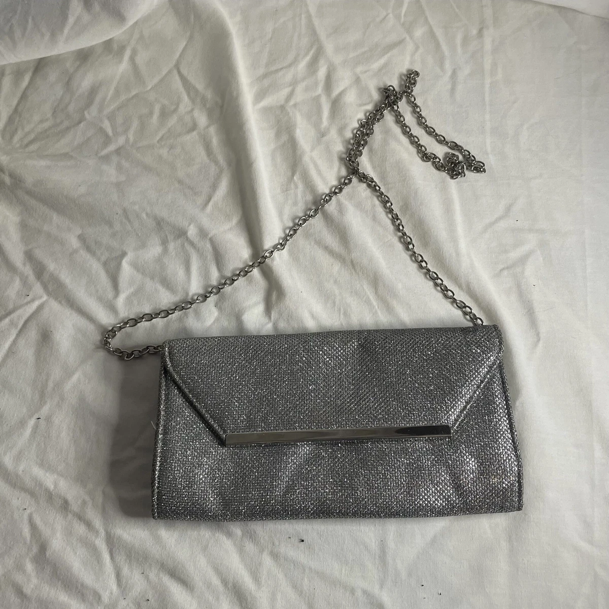 Silver Glittered Envelope Clutch Purse Evening Bag For Women