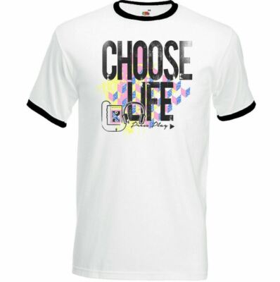  Choose Life Press Play Herren Retro Musik T-Shirt Wham Kopfhörer Kassette 80er Jahre Top