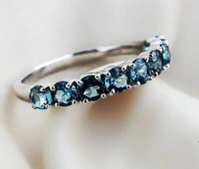 3Ct Round Simulated Topaz Half Eternity Engagement Ring 14K White Gold Plated