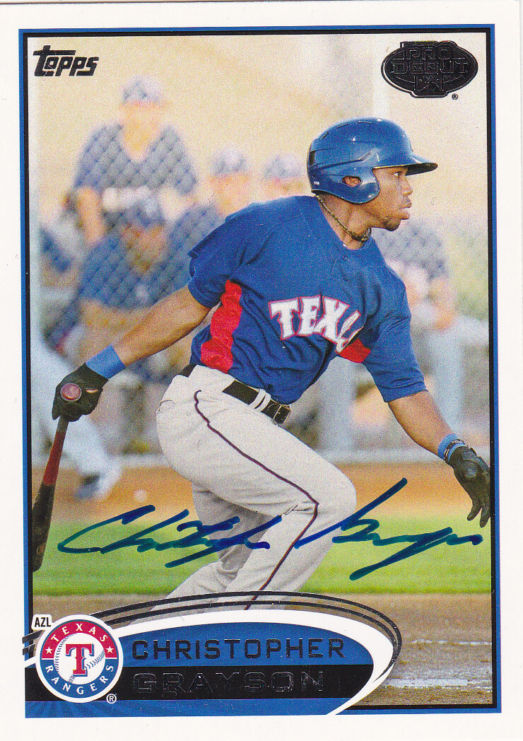 CHRISTOPHER CHRIS GRAYSON AZL RANGERS SIGNED 2012 TOPPS PRO DEBUT