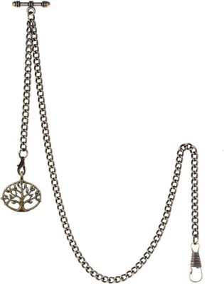 TREEWETO Pocket Watch Chain T Bar End Albert Tree of Life Pendant Bronze Colour