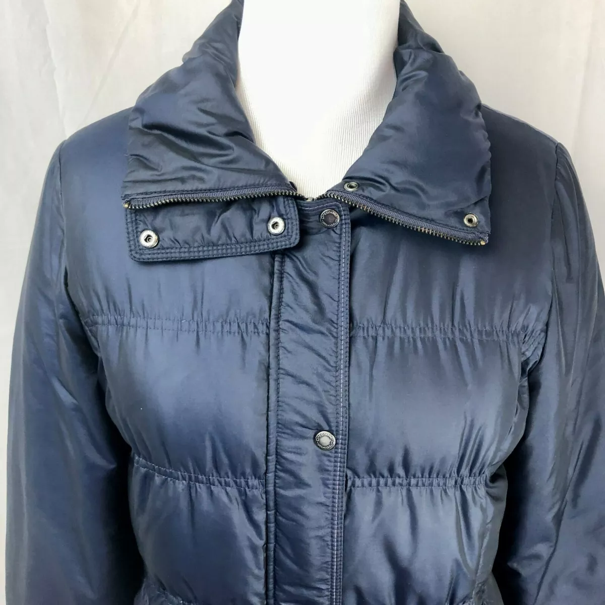 Crocodile Ladies Down Puffer Coat, Insulated Weather Resistant, Navy Blue, Large