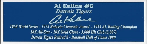Al Kaline Autograph Nameplate Detroit Tigers Photo Baseball Jersey Glove Bat