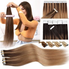 Russian 8A Thick Tape In Remy Human Hair Extensions Skin Weft FULL HEAD Balayage