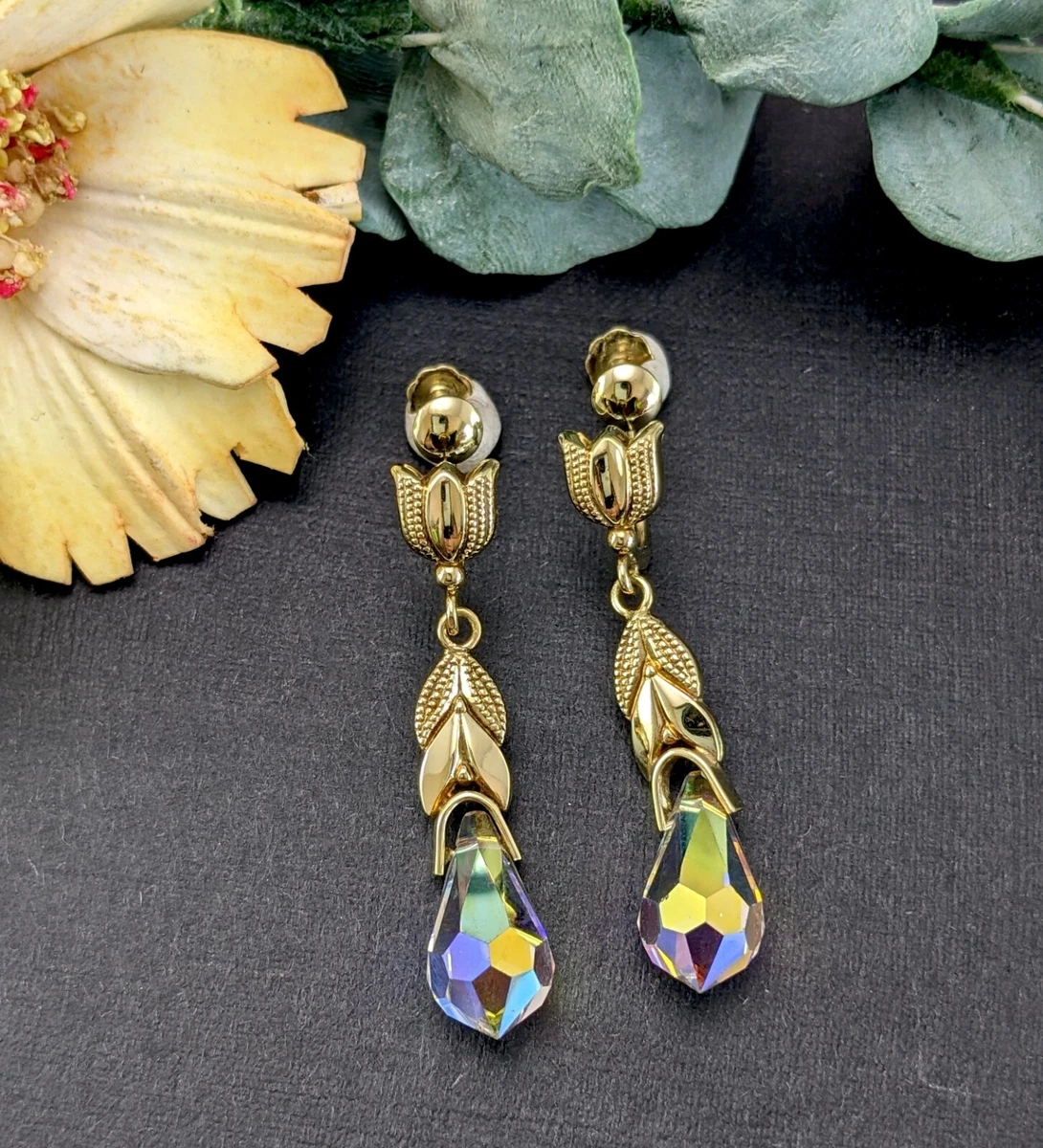 Vintage Rolled Gold Drop Earrings Screw Back 18ct Gold Filled