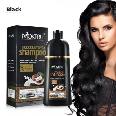 MOKERU 500ml Organic Noni Fruit Natural Hair Dye Shampoo Permanent Black, 10 minutes