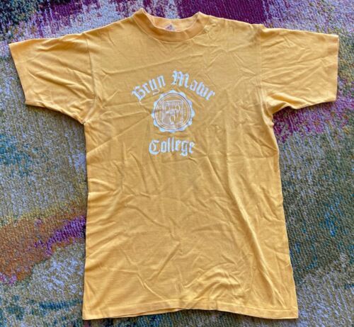 Vintage 70s 80s Bryn Mawr College T Shirt Size Medium Yellow USA Made College