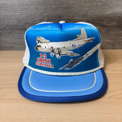 Vintage P-3 Orion Hat Cap Snap Back Blue Trucker Sub Killer Plane Lockheed Navy