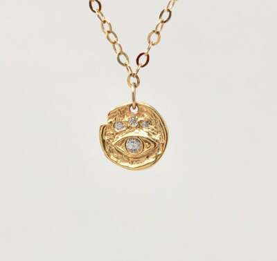 Gold Evil Eye Pendant Coin Necklace | eBay
