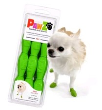 1" PawZ Rubber Dog Boots - Size TINY Green - Reusable Disposable Waterproof 12PK
