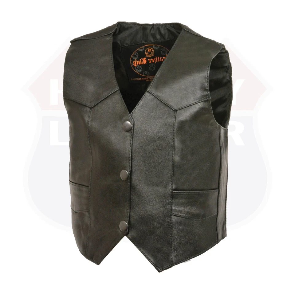 Colete de couro infantil tradicional motocicleta preto infantil motociclista meninos SH2011 (SIMPLES) - Imagem 3 de 4