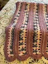 Handmade Crocheted Multicolor Throw Afghan Lap Blanket Scalloped 74x38