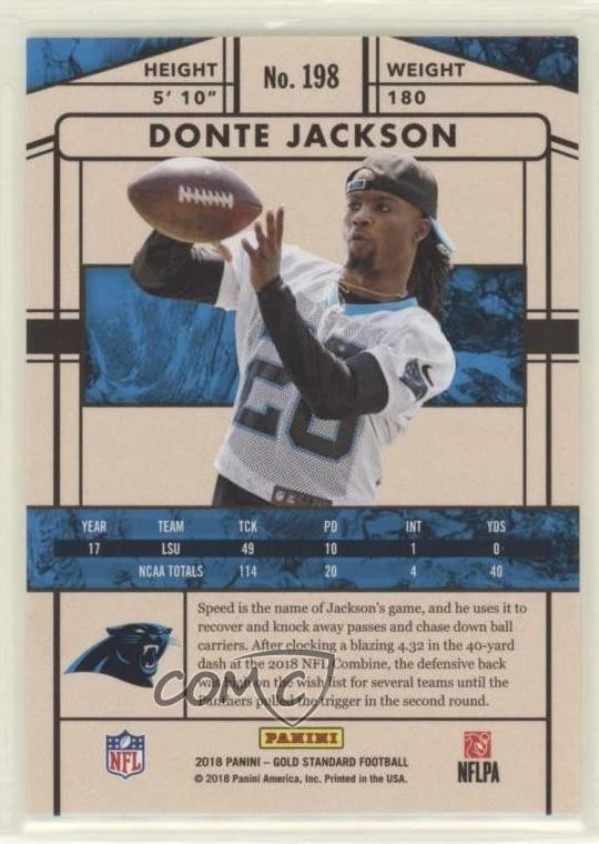 2018 Panini Gold Standard Rookies Platinum /49 Donte Jackson #198 Rookie RC - Image 2 of 2