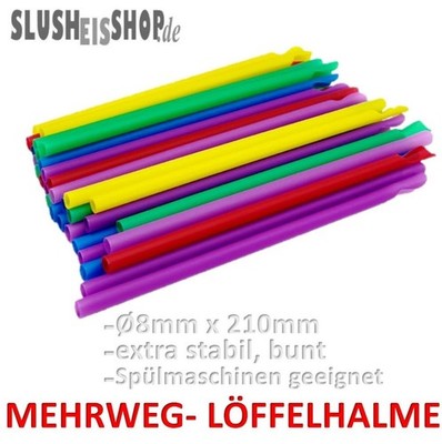 (2,79 / 100 Stk.) Slush Löffelhalme Plastik MEHRWEG bunt Karton 3500 Slushhalme